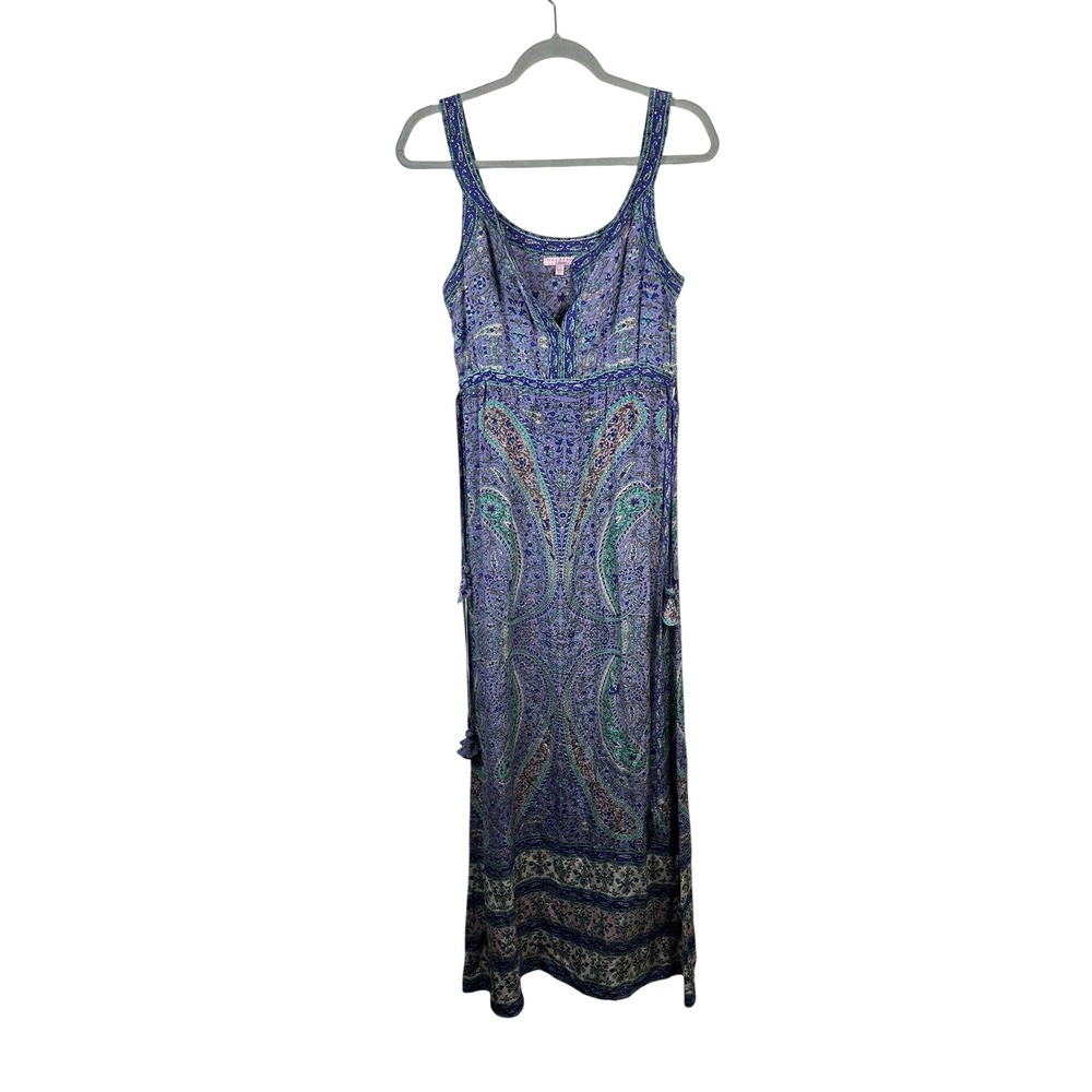 Calypso St Barth Maxi Dress Womens S Purple Silk Excellent Paisley Boho Tassels